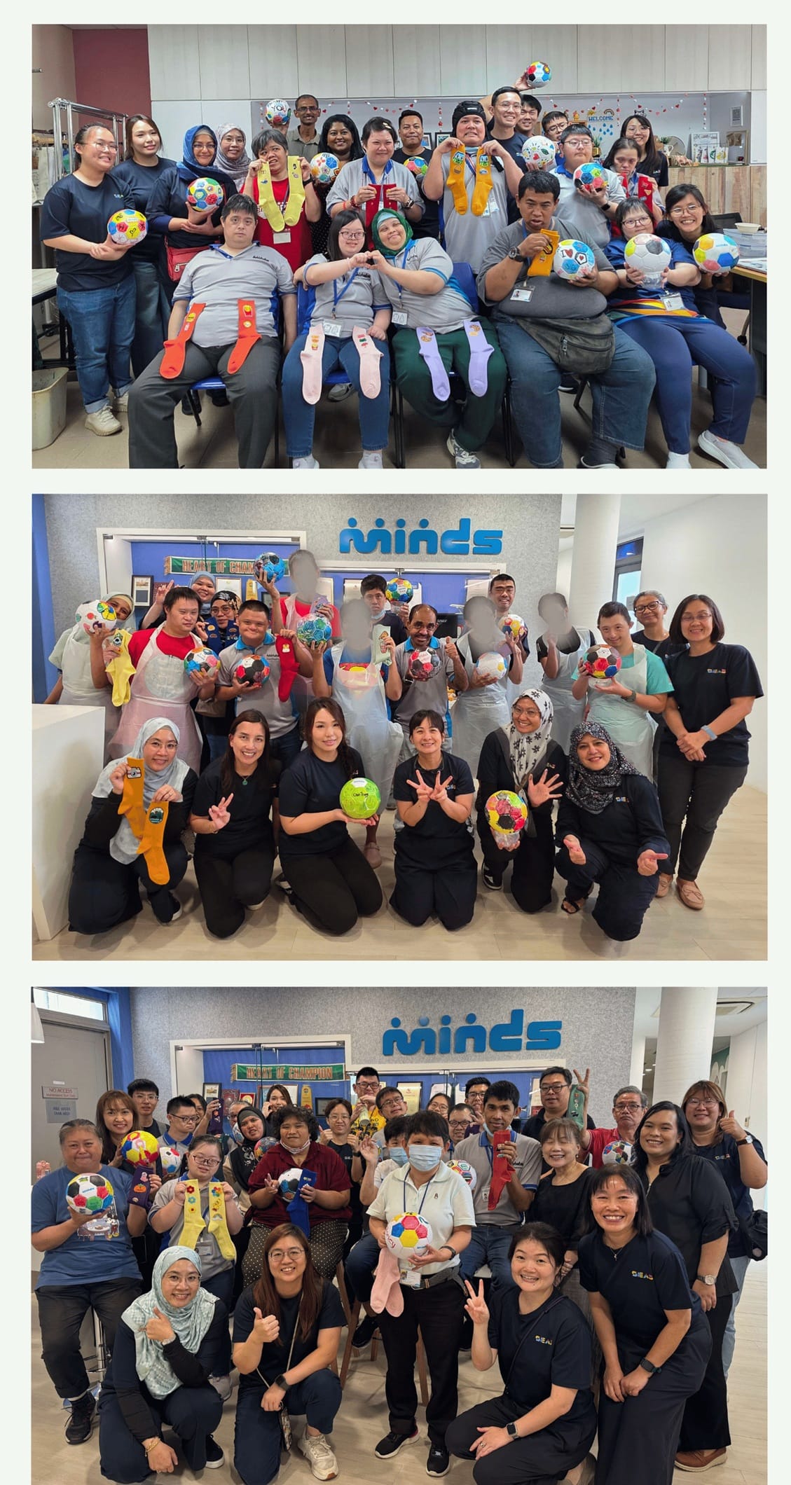 Photo collage of group photos of volunteers with MINDs clients